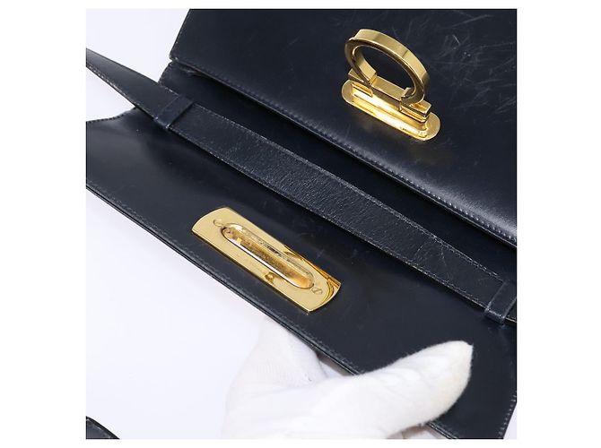 Borsa a mano in pelle Salvatore Ferragamo Gancini blu navy oro Auth 142667 - vista 16