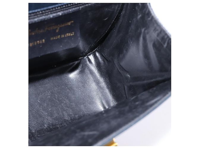Borsa a mano in pelle Salvatore Ferragamo Gancini blu navy oro Auth 142667 - vista 19
