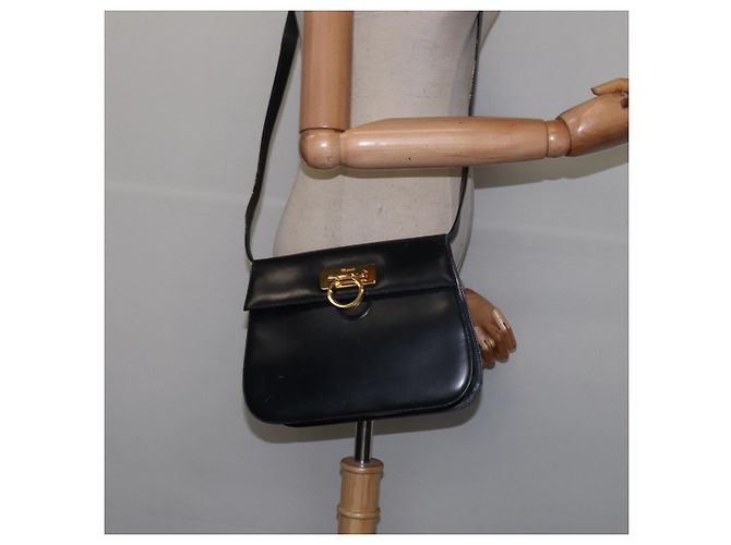 Borsa a mano in pelle Salvatore Ferragamo Gancini blu navy oro Auth 142667 - vista 22