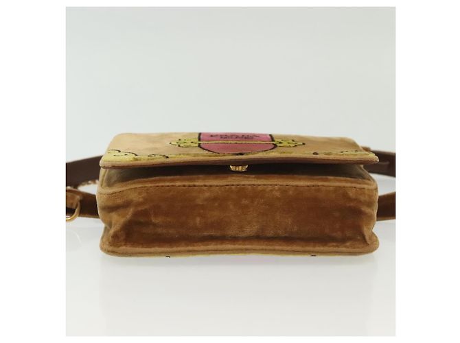 PRADA Borsa a Spalla Chain Kaye Velluto Beige Oro Auth 141360 D'oro - vista 11