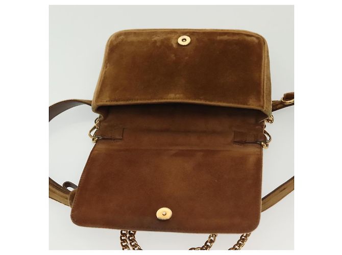 PRADA Borsa a Spalla Chain Kaye Velluto Beige Oro Auth 141360 D'oro - vista 16