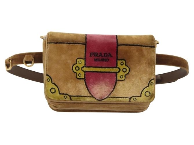 PRADA Borsa a Spalla Chain Kaye Velluto Beige Oro Auth 141360 D'oro - vista 2