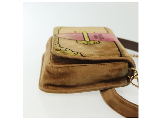 PRADA Borsa a Spalla Chain Kaye Velluto Beige Oro Auth 141360 D'oro - vista 4