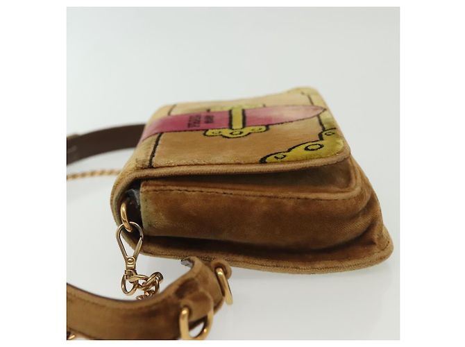 PRADA Borsa a Spalla Chain Kaye Velluto Beige Oro Auth 141360 D'oro - vista 5