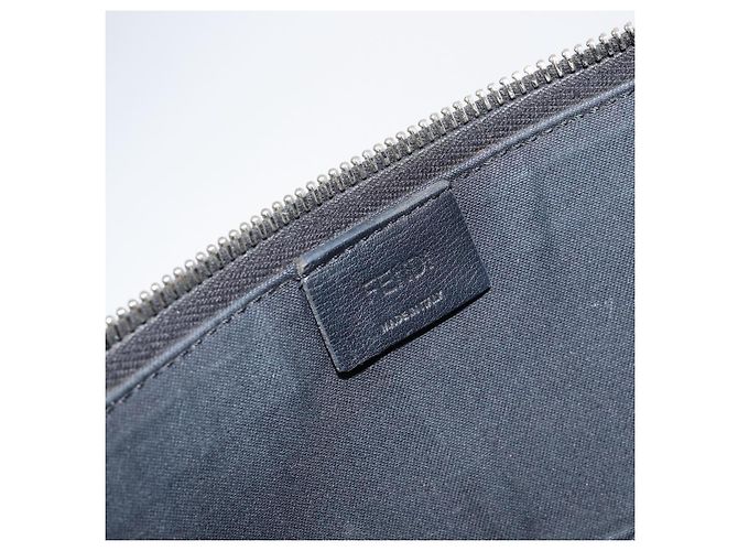 FENDI Borsa Clutch Karl Lagerfeld Pelle Nera Argento Auth BA5613 Nero - vista 14