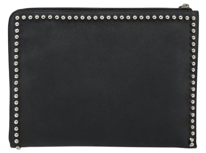 FENDI Borsa Clutch Karl Lagerfeld Pelle Nera Argento Auth BA5613 Nero - vista 3