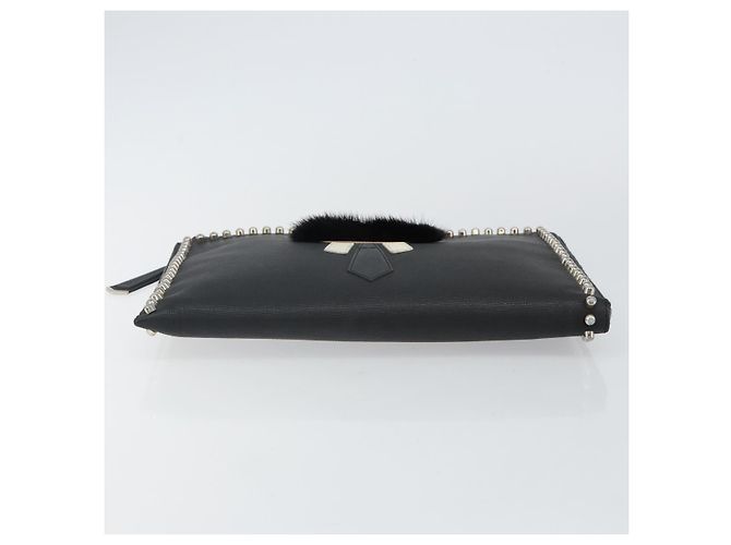 FENDI Borsa Clutch Karl Lagerfeld Pelle Nera Argento Auth BA5613 Nero - vista 7