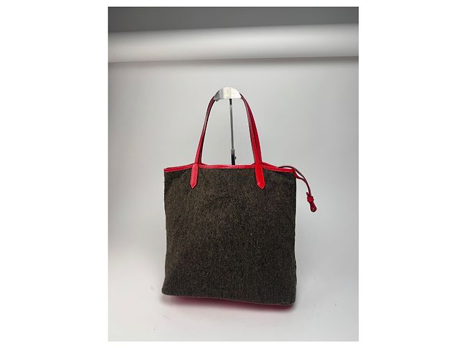 Vintage Givenchy Antigona Woll und Lackleder Tote Bag grau rot - Ansicht 15