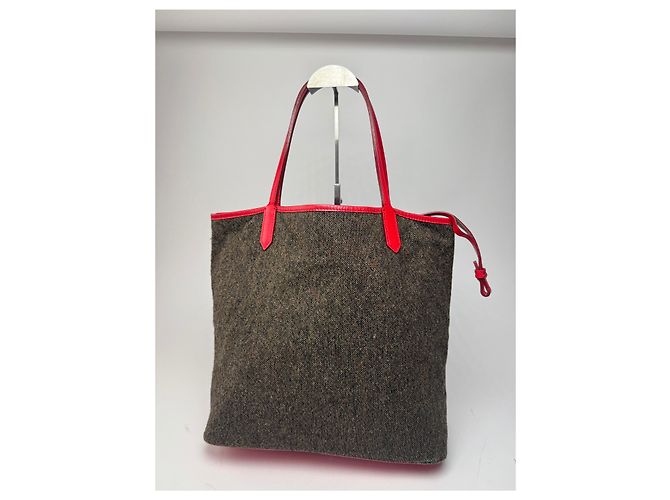 Vintage Givenchy Antigona Woll und Lackleder Tote Bag grau rot - Ansicht 2