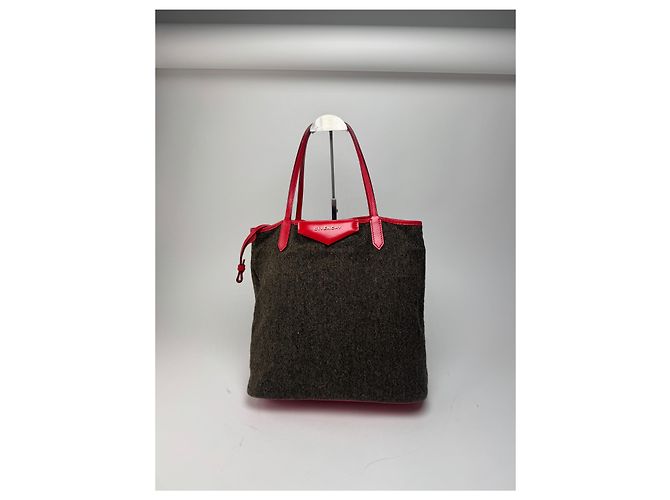 Vintage Givenchy Antigona Woll und Lackleder Tote Bag grau rot - Ansicht 5