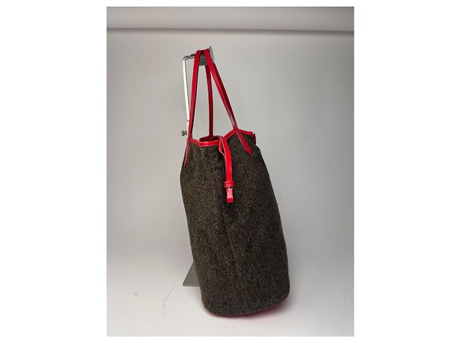 Vintage Givenchy Antigona Woll und Lackleder Tote Bag grau rot - Ansicht 6