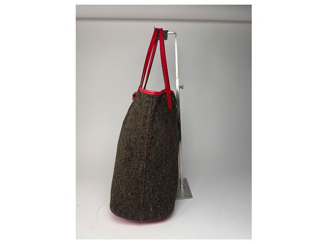 Vintage Givenchy Antigona Woll und Lackleder Tote Bag grau rot - Ansicht 8