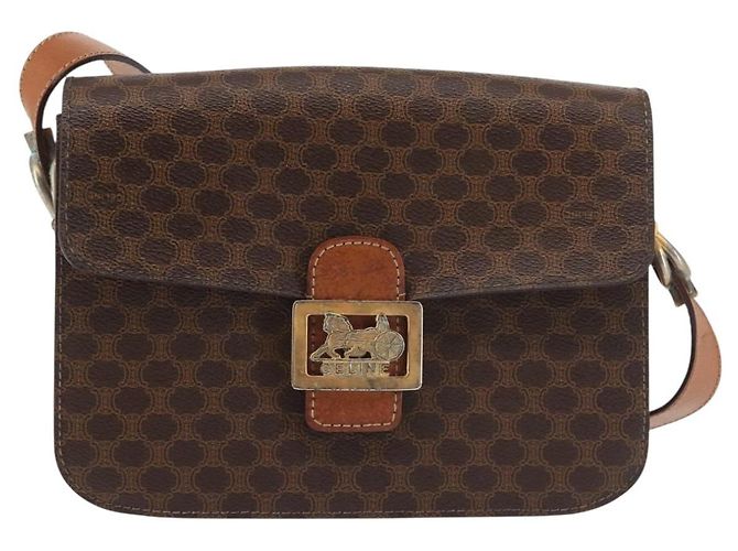 Céline CELINE Macadam Canvas Schultertasche aus PVC-Leder Braun Gold Auth bs29090 Golden - Ansicht 2