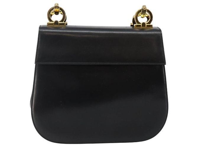 Borsa a Spalla Gancini in Pelle Nera e Oro Salvatore Ferragamo Auth bs29116 Nero D'oro - vista 2