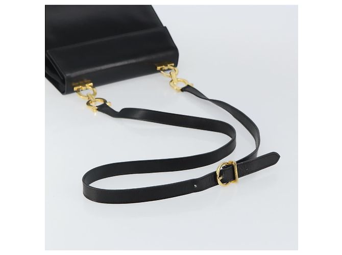 Borsa a Spalla Gancini in Pelle Nera e Oro Salvatore Ferragamo Auth bs29116 Nero D'oro - vista 7