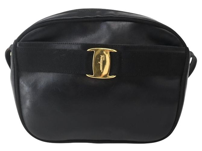 Borsa a Spalla Vala in Pelle Nera e Oro Salvatore Ferragamo Auth BA5848 Nero D'oro - vista 2