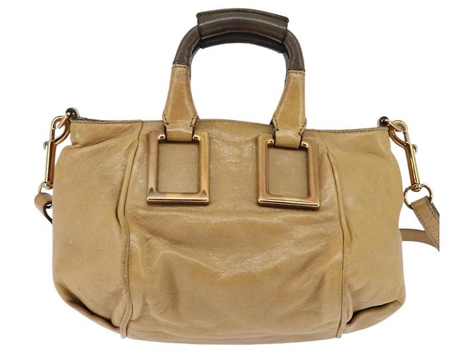 Chloé Borsa a mano in pelle Chloe Etel 2 in 1 Beige Oro Auth SW1546 D'oro - vista 3