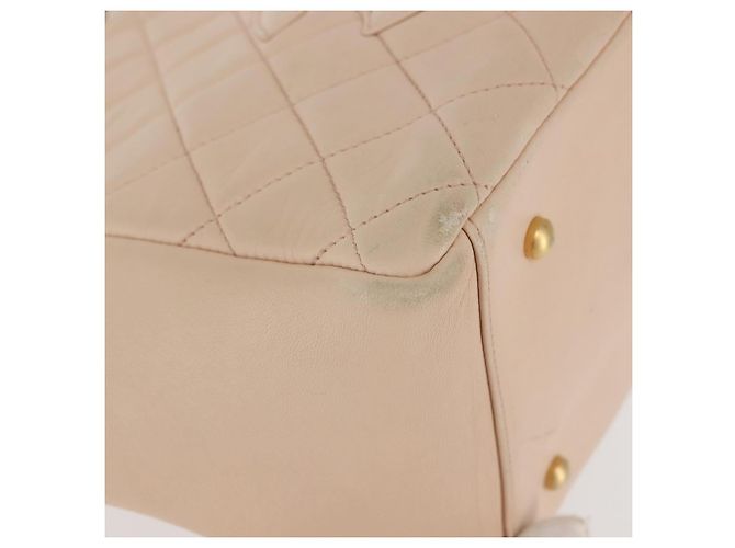 CHANEL Matelassé Borsa a Mano Catena COCO Marchio Pelle di Agnello Beige CC Auth 142686 - vista 10