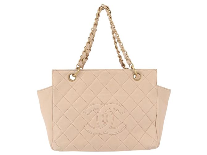 CHANEL Matelassé Borsa a Mano Catena COCO Marchio Pelle di Agnello Beige CC Auth 142686 - vista 2