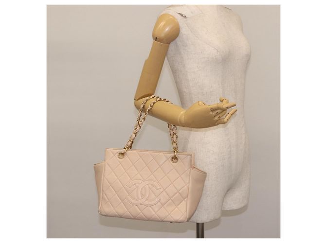 CHANEL Matelassé Borsa a Mano Catena COCO Marchio Pelle di Agnello Beige CC Auth 142686 - vista 23