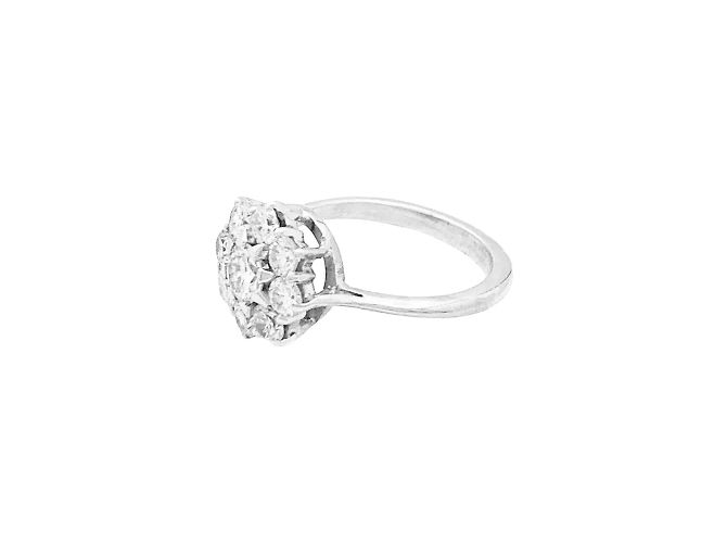 Autre Marque Anello a forma di fiore in oro bianco e platino incastonato di diamanti. - vista 2