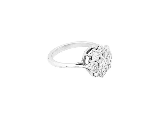 Autre Marque Anello a forma di fiore in oro bianco e platino incastonato di diamanti. - vista 3