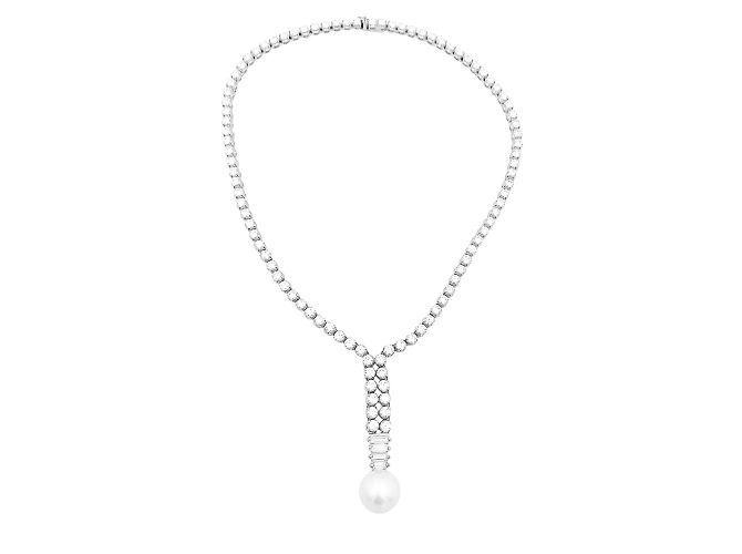 Autre Marque Collana di diamanti, perla coltivata bianca. - vista 3