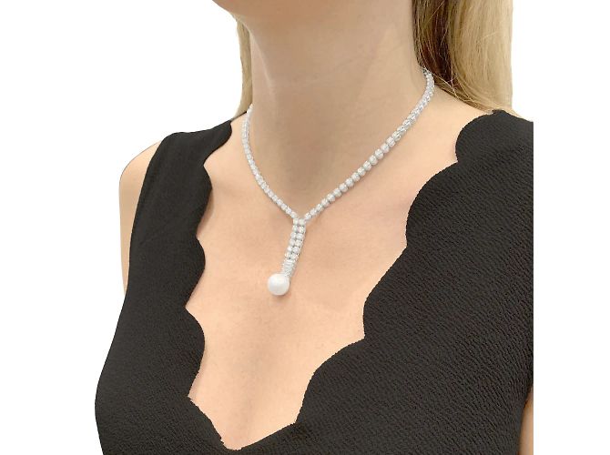 Autre Marque Collana di diamanti, perla coltivata bianca. - vista 7