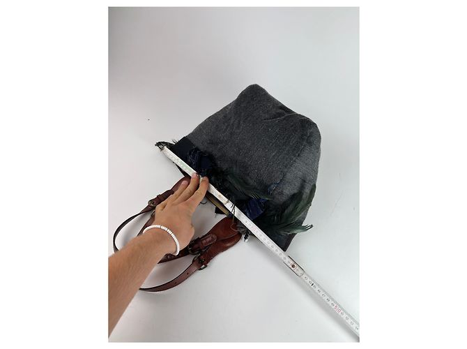 Vintage Marni Woll-Leder Tote Bag Grau Mehrfarben - Ansicht 11