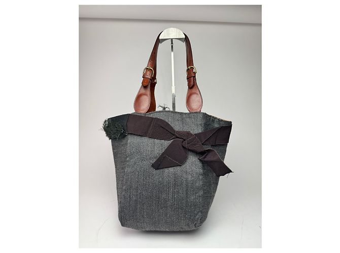 Vintage Marni Woll-Leder Tote Bag Grau Mehrfarben - Ansicht 2