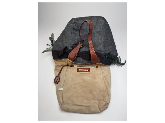 Vintage Marni Woll-Leder Tote Bag Grau Mehrfarben - Ansicht 3
