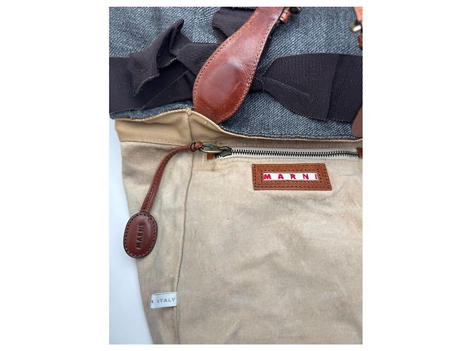 Vintage Marni Woll-Leder Tote Bag Grau Mehrfarben - Ansicht 4