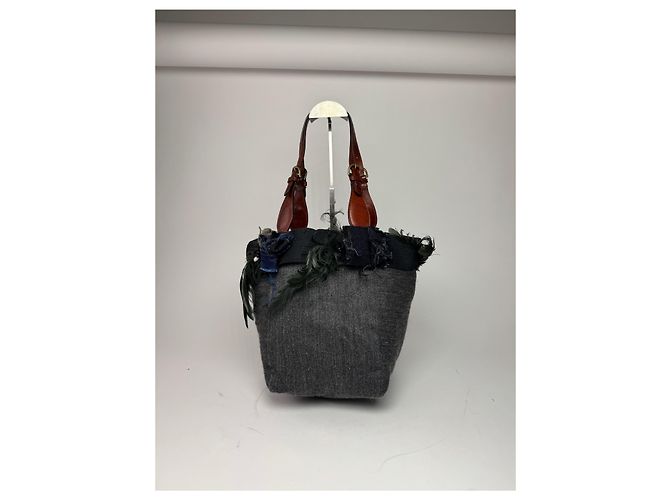 Vintage Marni Woll-Leder Tote Bag Grau Mehrfarben - Ansicht 7