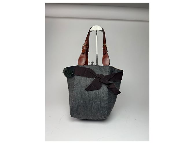 Vintage Marni Woll-Leder Tote Bag Grau Mehrfarben - Ansicht 9