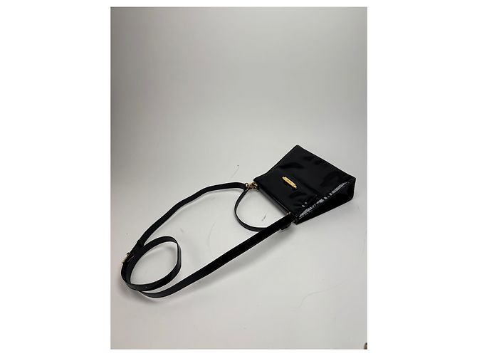 Céline Vintage Celine Paris 2-Wege Handtasche aus schwarzem Lackleder - Ansicht 15