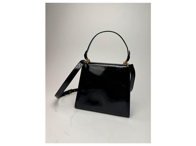 Céline Vintage Celine Paris 2-Wege Handtasche aus schwarzem Lackleder - Ansicht 3