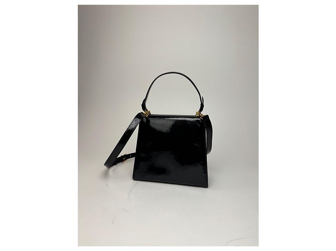 Céline Vintage Celine Paris 2-Wege Handtasche aus schwarzem Lackleder - Ansicht 5