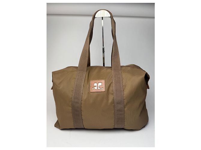 Vintage Courreges Paris Reisetasche aus Polyester khaki braun - Ansicht 8