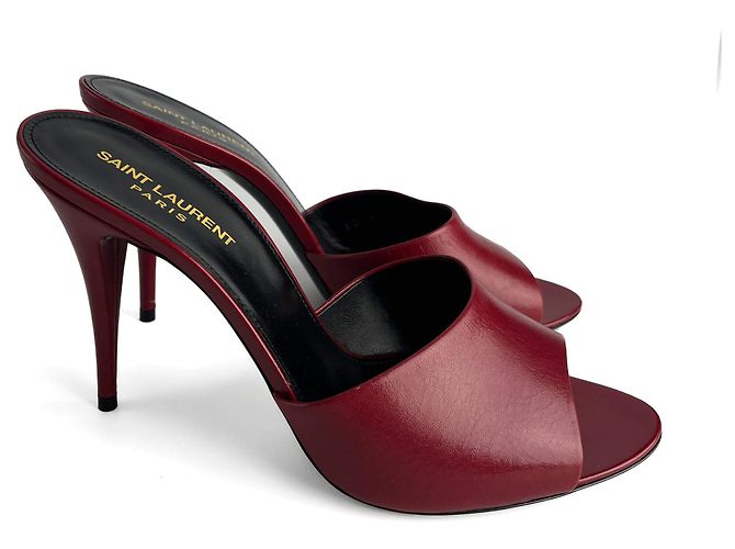 Saint Laurent Amber Leather High Heel Mule 40 Burgundy - view 3