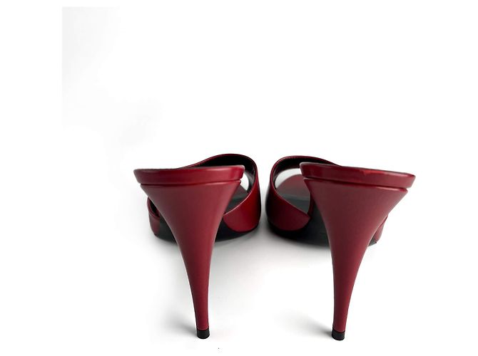 Saint Laurent Amber Leather High Heel Mule 40 Burgundy - view 4