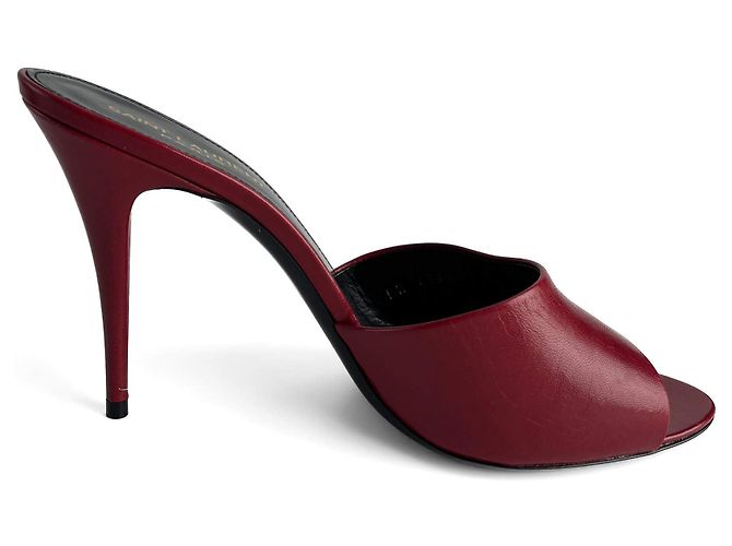 Saint Laurent Amber Leather High Heel Mule 40 Burgundy - view 6