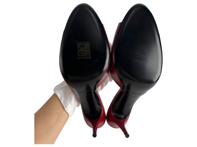 Saint Laurent Amber Leather High Heel Mule 40 Burgundy - view 7