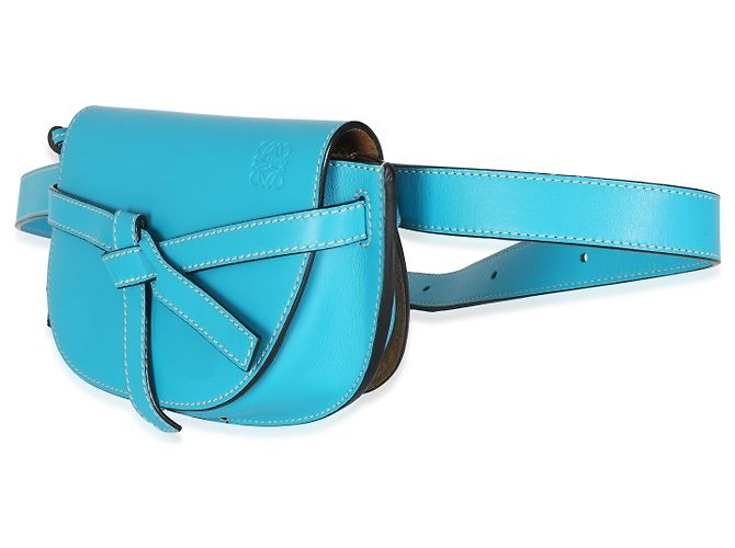 Borsa a cintura mini Gate in pelle di vitello blu Loewe - vista 3