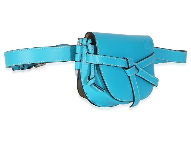 Borsa a cintura mini Gate in pelle di vitello blu Loewe - vista 4