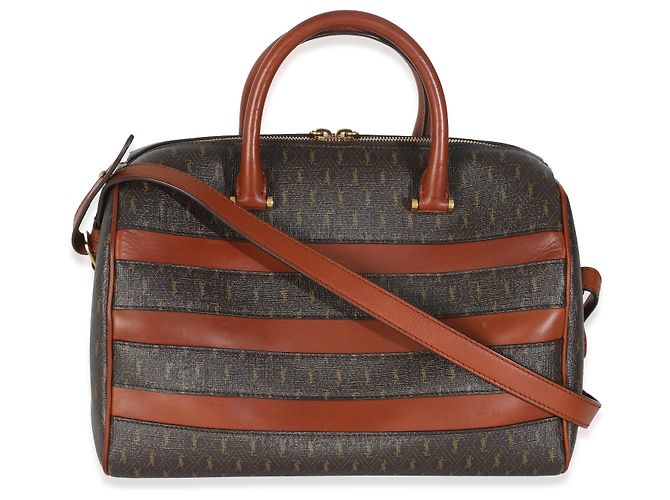 Duffle Borsa da viaggio classica in tela monogramma Saint Laurent in pelle di vitello tan - vista 2
