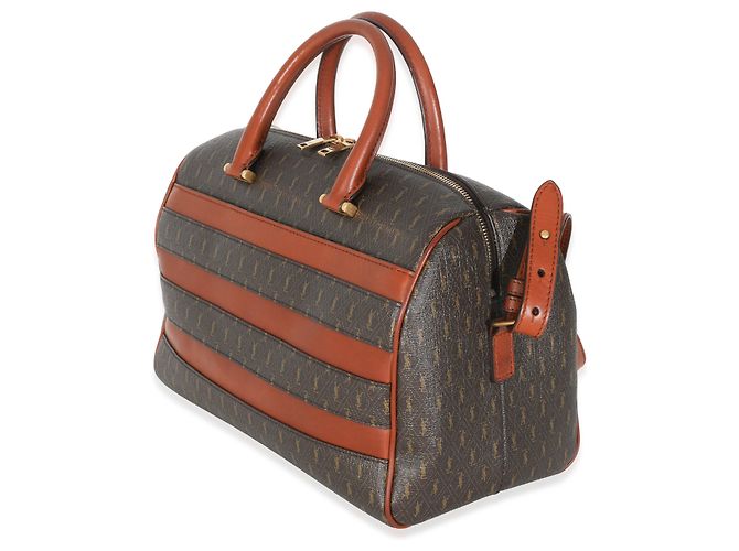 Duffle Borsa da viaggio classica in tela monogramma Saint Laurent in pelle di vitello tan - vista 3