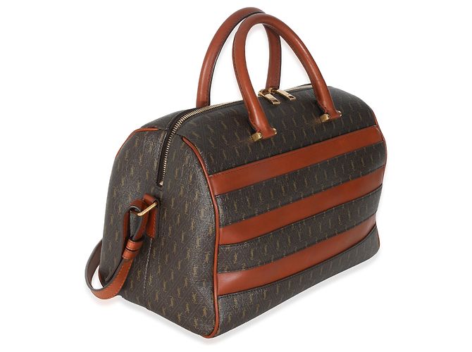 Duffle Borsa da viaggio classica in tela monogramma Saint Laurent in pelle di vitello tan - vista 4