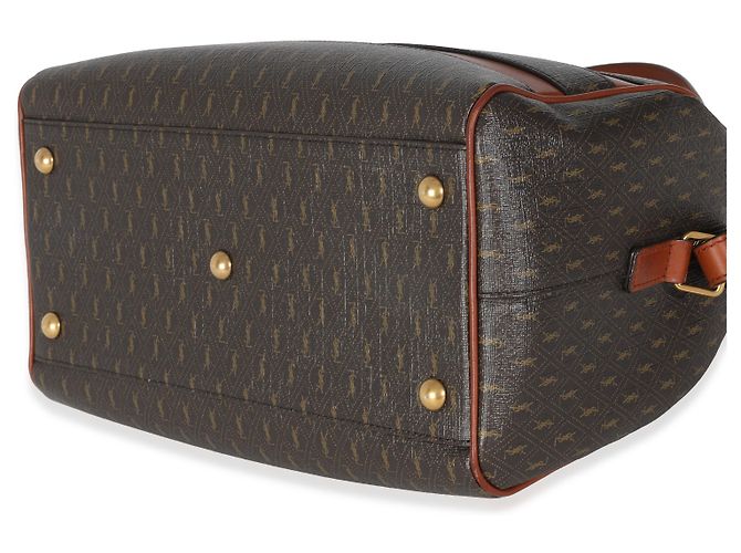 Duffle Borsa da viaggio classica in tela monogramma Saint Laurent in pelle di vitello tan - vista 6