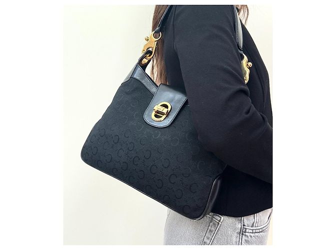 Borsa Céline in tela monogramma e pelle nera Nero - vista 9