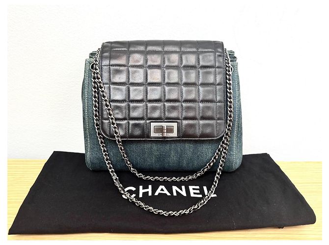 Borsa Chanel Reissue Accordion Flap in denim blu e pelle nera Nero - vista 10